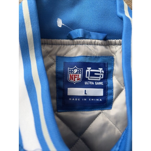 Detroit Lions NFL Quilt Lined Knit Trim Honolulu Blue Varsity Jacket Men's Large - Picture 4 of 8